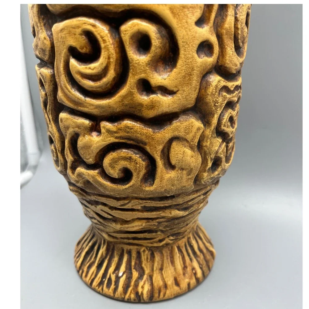 Vintage Haeger Pottery Brown Tiki Vase model #4079‎ 12